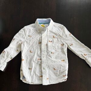 Boden Kids White embroidered dog print Button Down Shirt